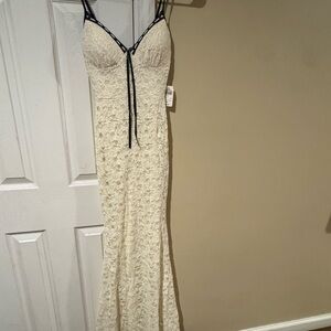 Windsor Cream Lace Dress with Black Details